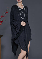 Bohemian Black Sequins Asymmetrical Design Silk Dress Summer