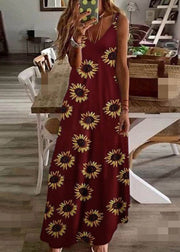 Bohemian Black V Neck Print Long Dress Summer