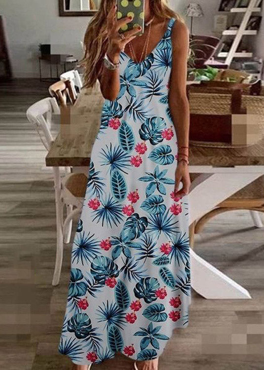 Bohemian Black V Neck Print Long Dress Summer