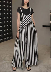 Bohemian Black White Striped Oversized Wide Leg Pants Jumpsuits Spring