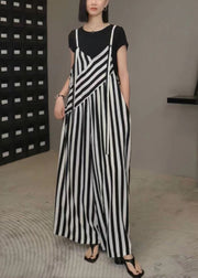 Bohemian Black White Striped Oversized Wide Leg Pants Jumpsuits Spring