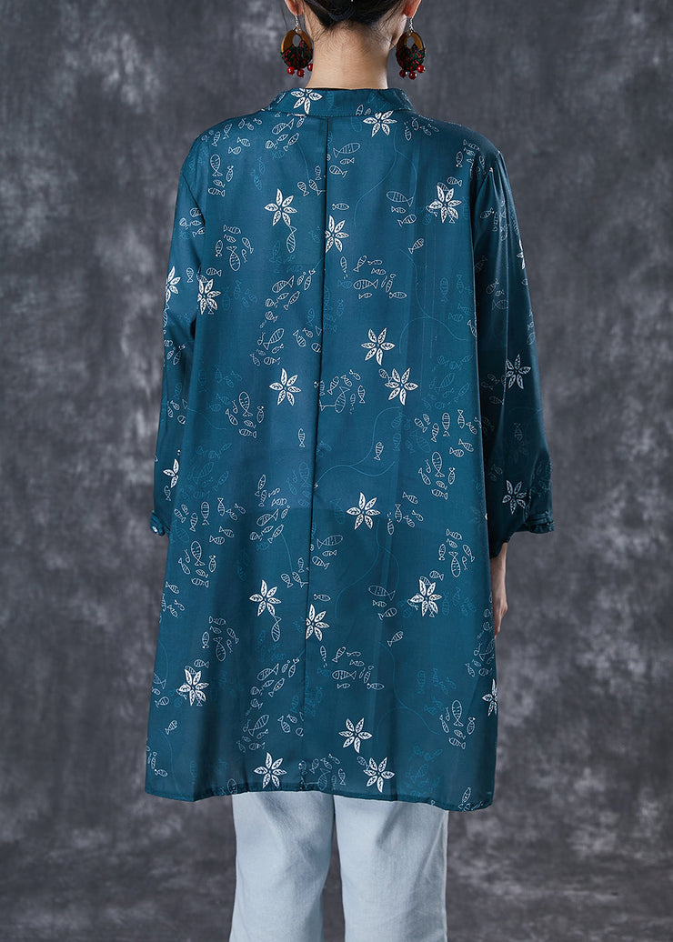 Bohemian Blackish Green Print Chinese Button Cotton Shirt Fall