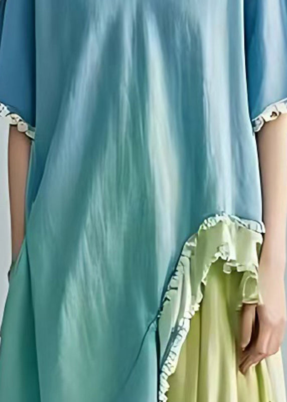 Bohemian Blue Asymmetrical Patchwork Cotton Party Dress Summer