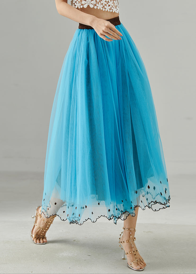 Bohemian Blue Elastic Waist Tulle Beach Skirts Summer