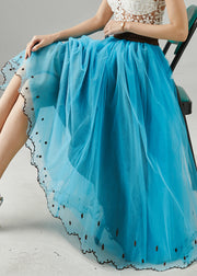 Bohemian Blue Elastic Waist Tulle Beach Skirts Summer