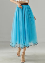 Bohemian Blue Elastic Waist Tulle Beach Skirts Summer