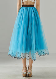 Bohemian Blue Elastic Waist Tulle Beach Skirts Summer