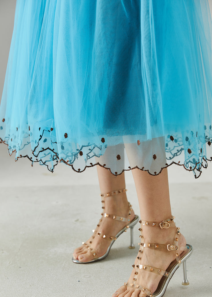 Bohemian Blue Elastic Waist Tulle Beach Skirts Summer