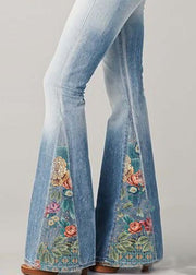 Bohemian Blue High Waist Patchwork Print Denim Flare Bottoms Summer