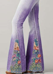 Bohemian Blue High Waist Patchwork Print Denim Flare Bottoms Summer