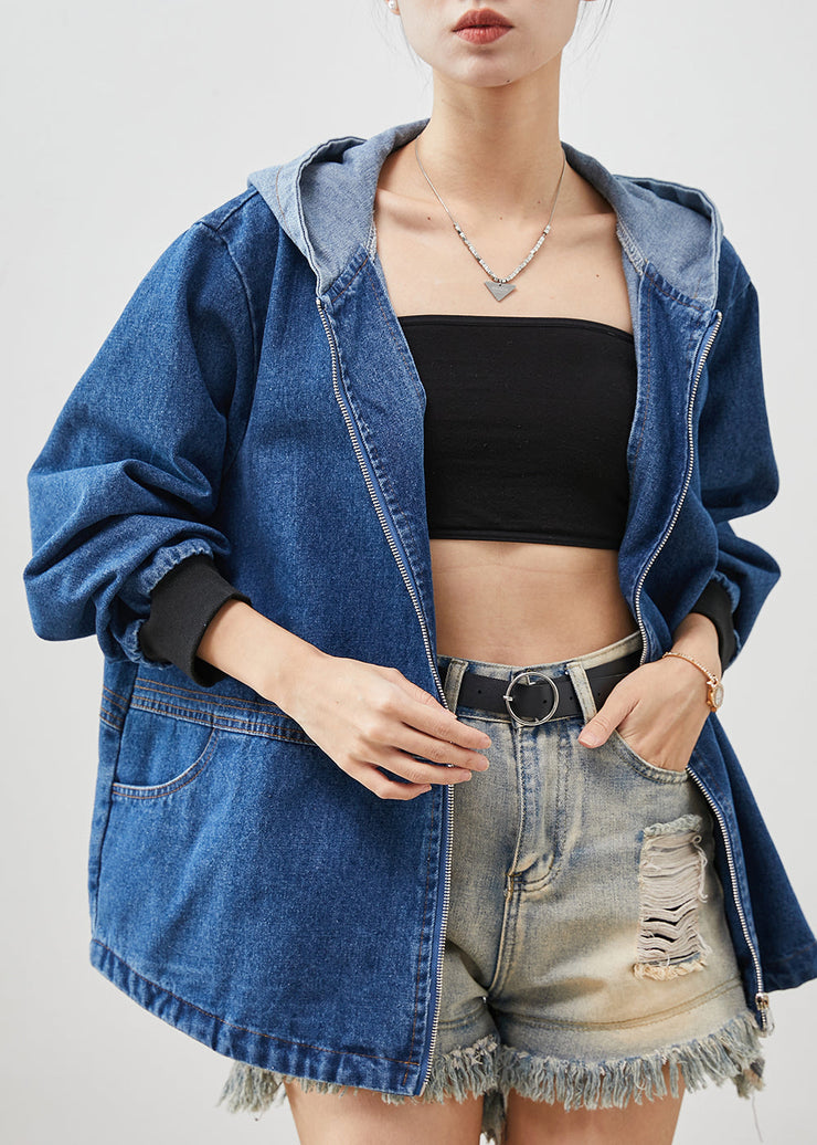 Bohemian Blue Hooded Patchwork Denim Jackets Spring