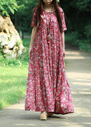 Bohemian Blue O Neck Print Patchwork Cotton Maxi Dress Summer