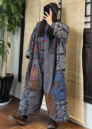 Bohemian Blue Oriental Button Patchwork Fine Cotton Filled Jumpsuits Winter