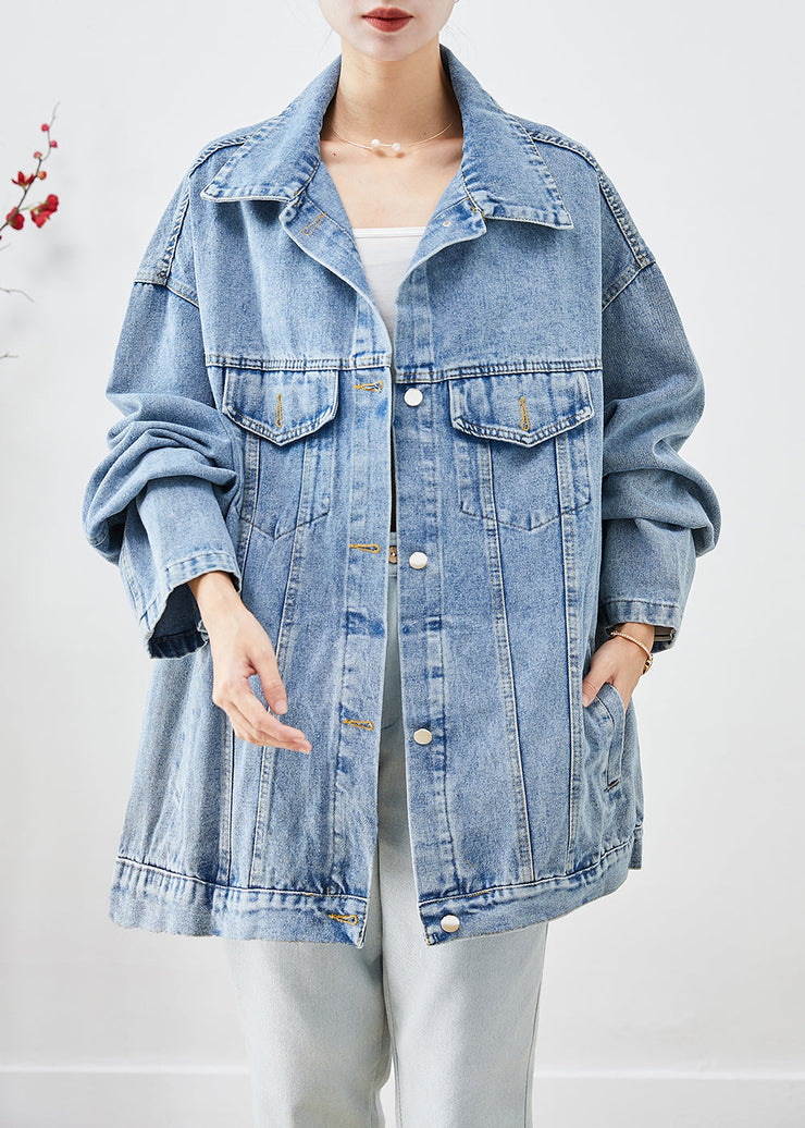 Bohemian Blue Oversized Applique Denim Jacket Fall