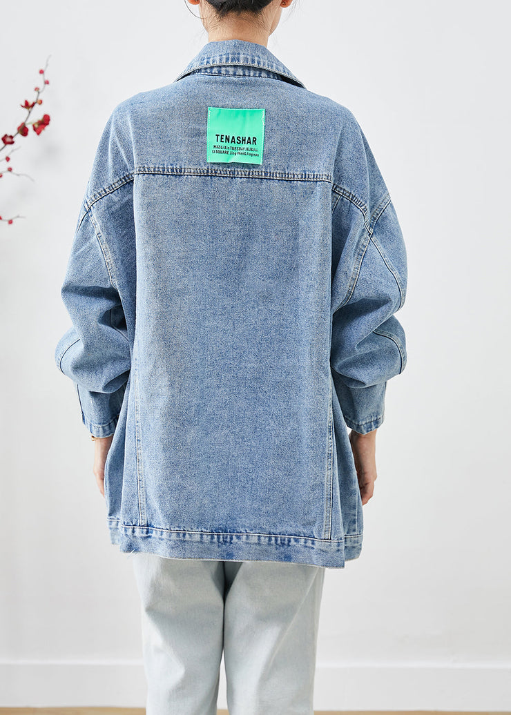 Bohemian Blue Oversized Applique Denim Jacket Fall