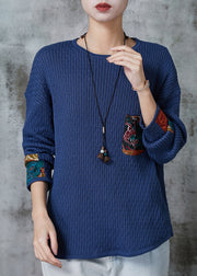 Bohemian Blue Oversized Patchwork Pocket Knit Sweater Spring