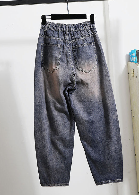 Bohemian Blue Pockets DIY Zircon Rivet Denim Pants Spring