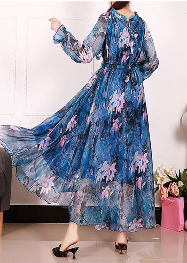 Bohemian Blue Print Exra Large Hem Chiffon Beach Dresses Spring