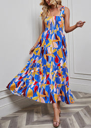 Bohemian Blue Print High Waist Cotton Dresses Summer