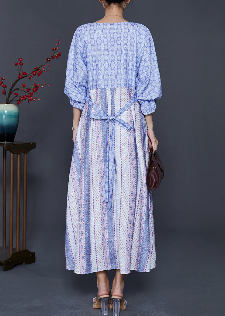 Bohemian Blue Print Patchwork Chiffon Dresses Summer