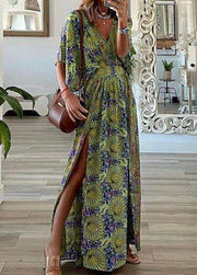 Bohemian Blue Print Side Open Cotton Beach Dress Summer