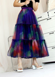 Bohemian Blue Ruffled Tie Dye Tulle Skirt Spring