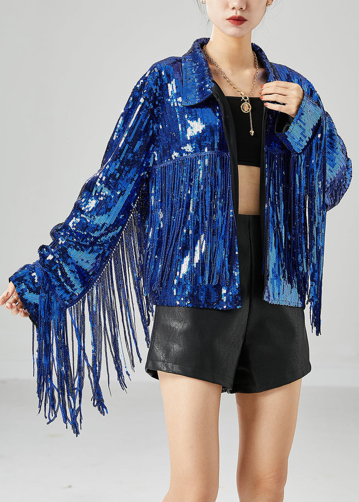 Bohemian Blue Sequins Patchwork Tassel Coats Summer