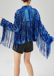 Bohemian Blue Sequins Patchwork Tassel Coats Summer