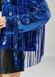 Bohemian Blue Sequins Patchwork Tassel Coats Summer