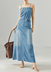 Bohemian Blue Silm Fit Denim Spaghetti Strap Dress Summer