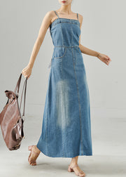 Bohemian Blue Silm Fit Denim Spaghetti Strap Dress Summer