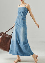 Bohemian Blue Silm Fit Denim Spaghetti Strap Dress Summer