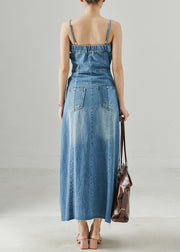 Bohemian Blue Silm Fit Denim Spaghetti Strap Dress Summer