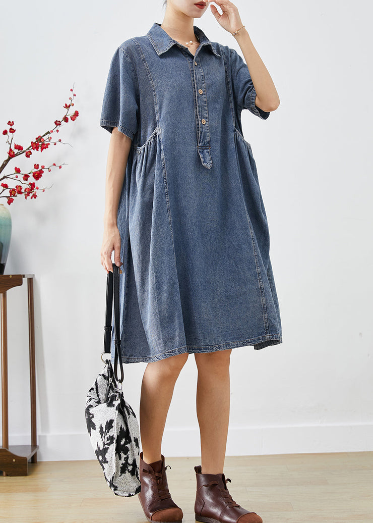 Bohemian Blue Slim Fit Pockets Denim Vacation Dress Summer