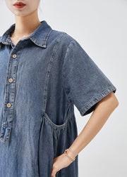 Bohemian Blue Slim Fit Pockets Denim Vacation Dress Summer