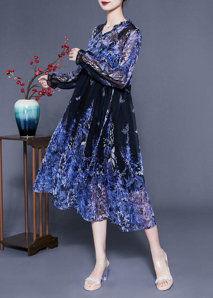 Bohemian Blue V Neck Ruffled Print Chiffon Holiday Dresses Two Piece Set Summer