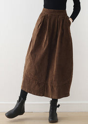 Bohemian Brown Oversized Patchwork Pockets Corduroy Skirt Spring