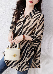 Bohemian Brown Oversized Striped Chiffon Shirt Top Summer