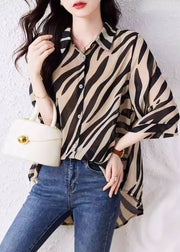 Bohemian Brown Oversized Striped Chiffon Shirt Top Summer