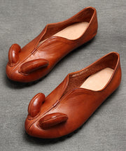 Bohemian Brown Sheep Horn Comfy Cowhide Leather Flats Shoes