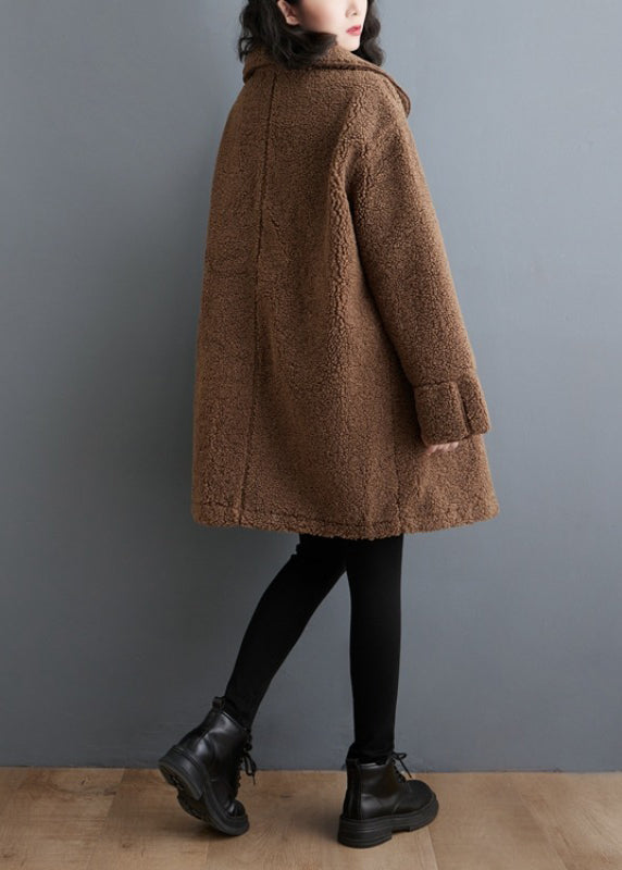 Bohemian Chocolate Double Breast Thick Faux Fur Trench Winter