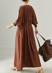 Bohemian Chocolate V Neck Oversized Cotton Long Dress Spring