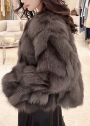 Bohemian Cocoa Colour O-Neck Fuzzy Fur Fluffy Leather And Fur Coats Winter