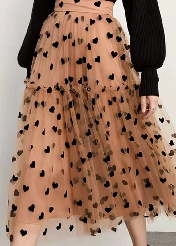 Bohemian Chocolate Patchwork Loving Heart Dot Tulle Skirt Spring