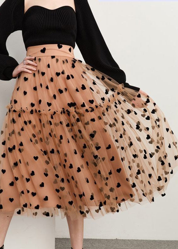 Bohemian Chocolate Patchwork Loving Heart Dot Tulle Skirt Spring