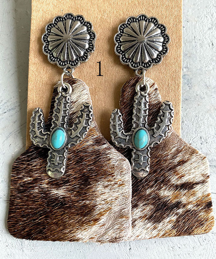 Bohemian Colorblock Animal Leather Hair Metal Drop Earrings