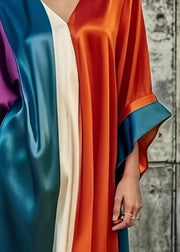 Bohemian Colorblock Asymmetrical Patchwork Silk Day Dress Summer