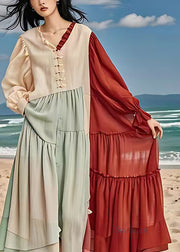 Bohemian Colorblock Oversized Patchwork Cotton Robe Dresses Summer