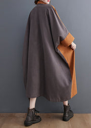 Bohemian Colorblock Oversized Patchwork Pockets Cotton Long Dress Batwing Sleeve