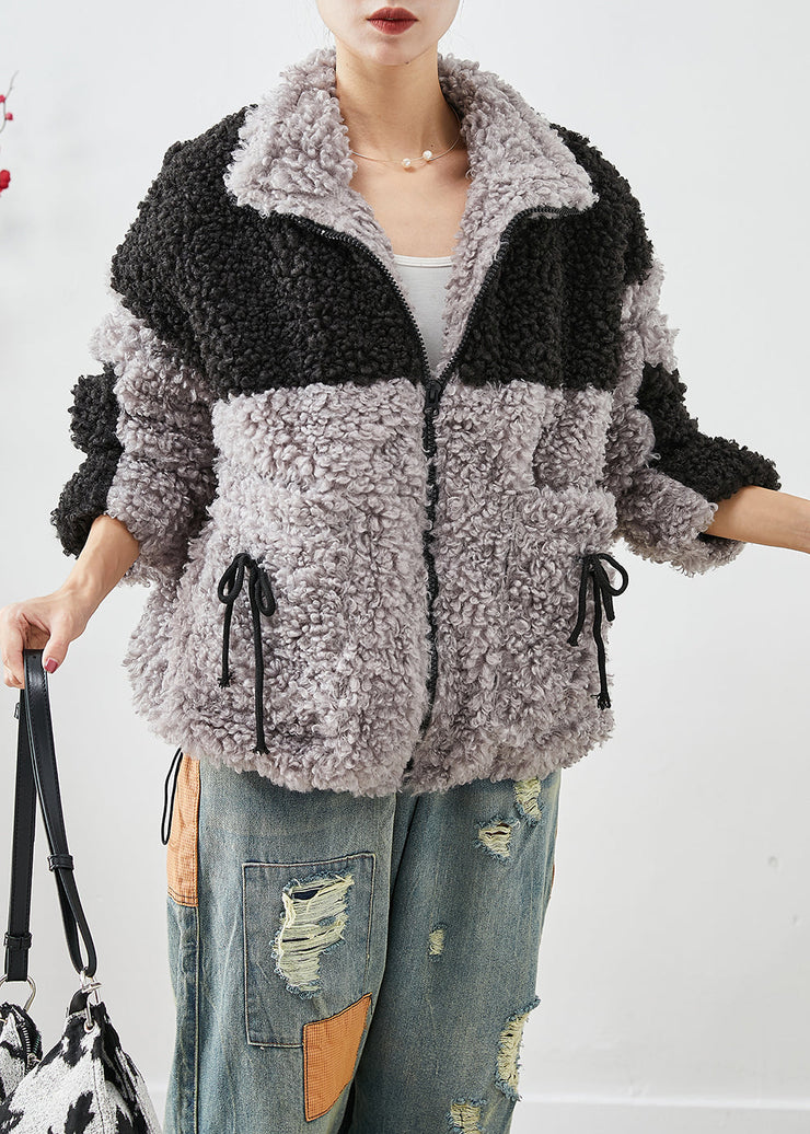 Bohemian Colorblock Oversized Patchwork Pockets Fleece Jackets Winter